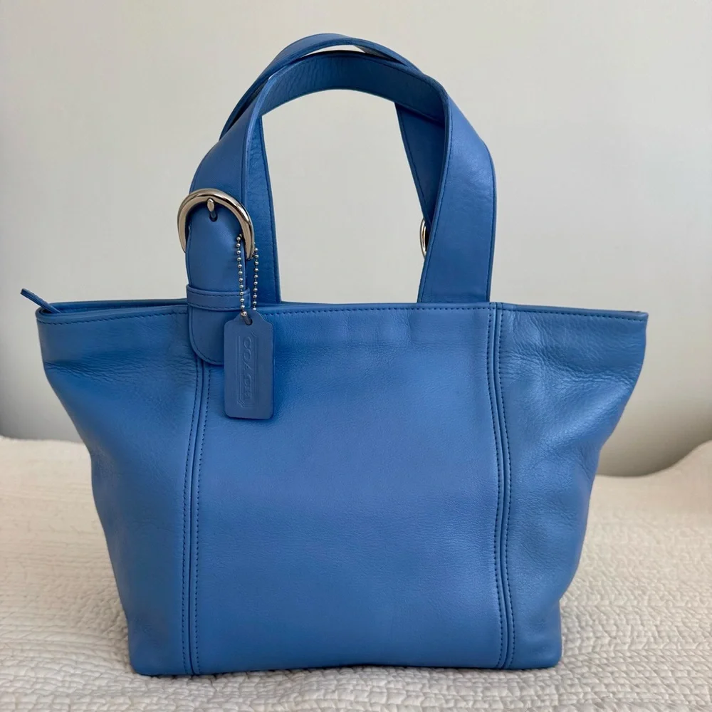 Coach Vintage Waverly Tote 4133 Blue Periwinkle Glovetanned Leather 1997 RARE